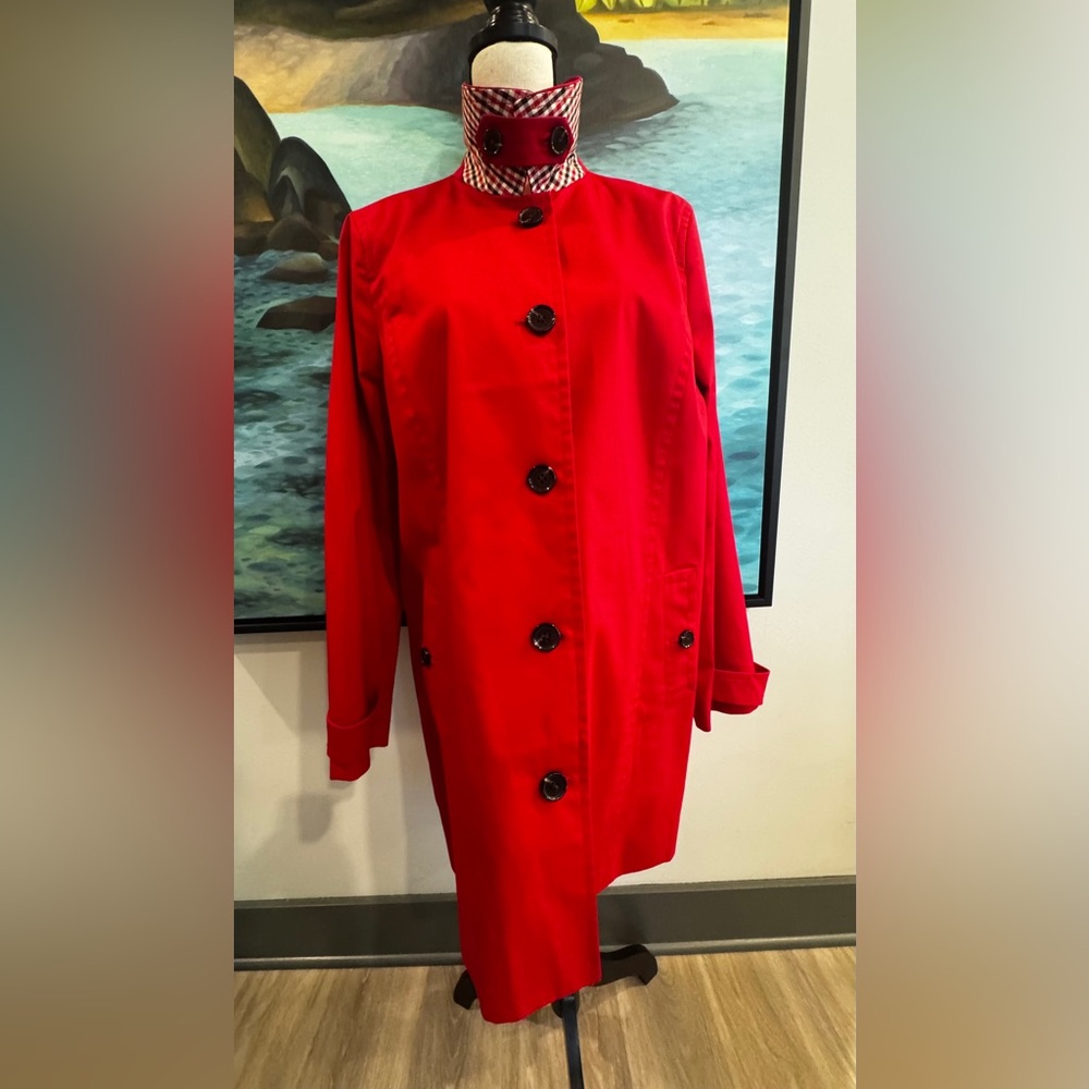 Talbots Vibrant Red Button-Up Trench Coat - Picture 5 of 10